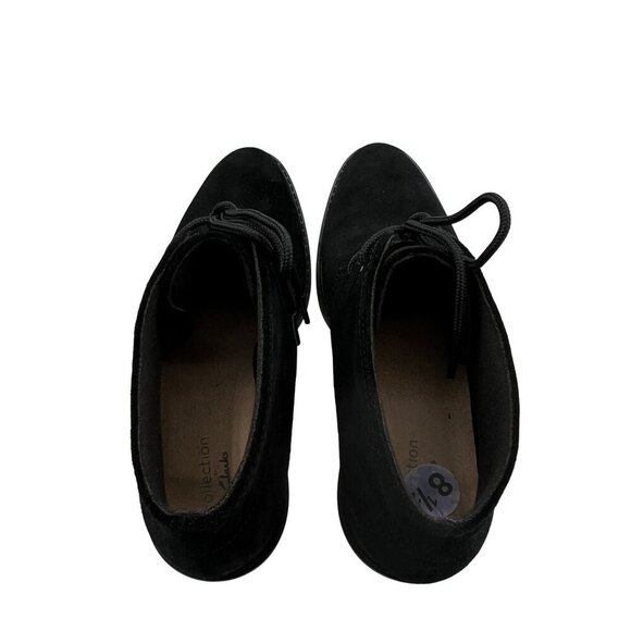 Clarks Womens 8.5 Black Suede Boot Lace Up Heeled Ankle Booties Office Old Money - Picture 11 of 14